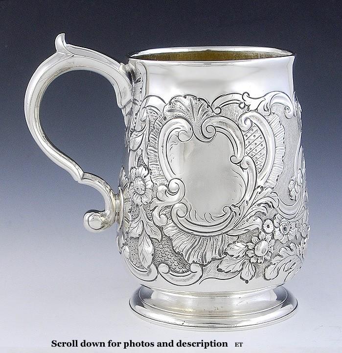 Rare Antique c1715 Irish Sterling Silver Repousse Grape Mug Cup