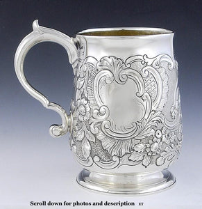 Rare Antique c1715 Irish Sterling Silver Repousse Grape Mug Cup