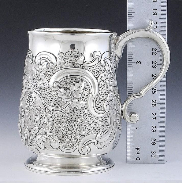 Rare Antique c1715 Irish Sterling Silver Repousse Grape Mug Cup