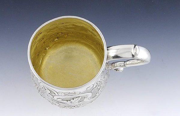 Rare Antique c1715 Irish Sterling Silver Repousse Grape Mug Cup