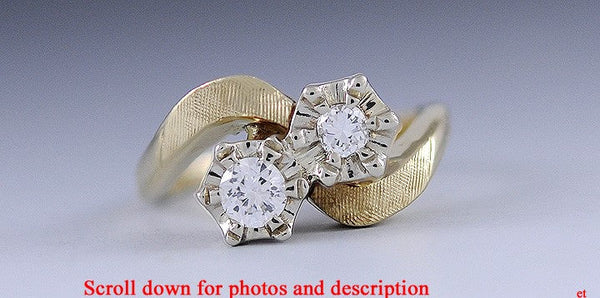 Beautiful Bypass Setting 14K Yellow & White Gold Diamond Toi Et Moi Ring