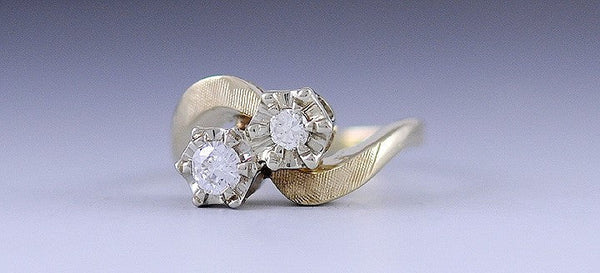 Beautiful Bypass Setting 14K Yellow & White Gold Diamond Toi Et Moi Ring