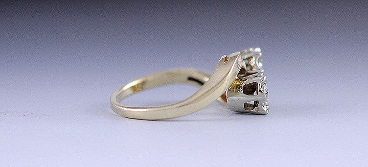 Beautiful Bypass Setting 14K Yellow & White Gold Diamond Toi Et Moi Ring