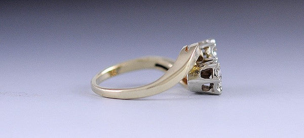 Beautiful Bypass Setting 14K Yellow & White Gold Diamond Toi Et Moi Ring