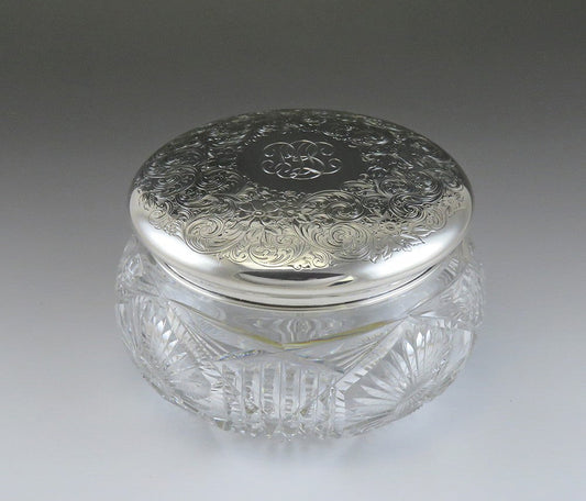 Antique Art Nouveau 1909 Gorham Sterling Silver Glass Vanity Dresser Box/Jar