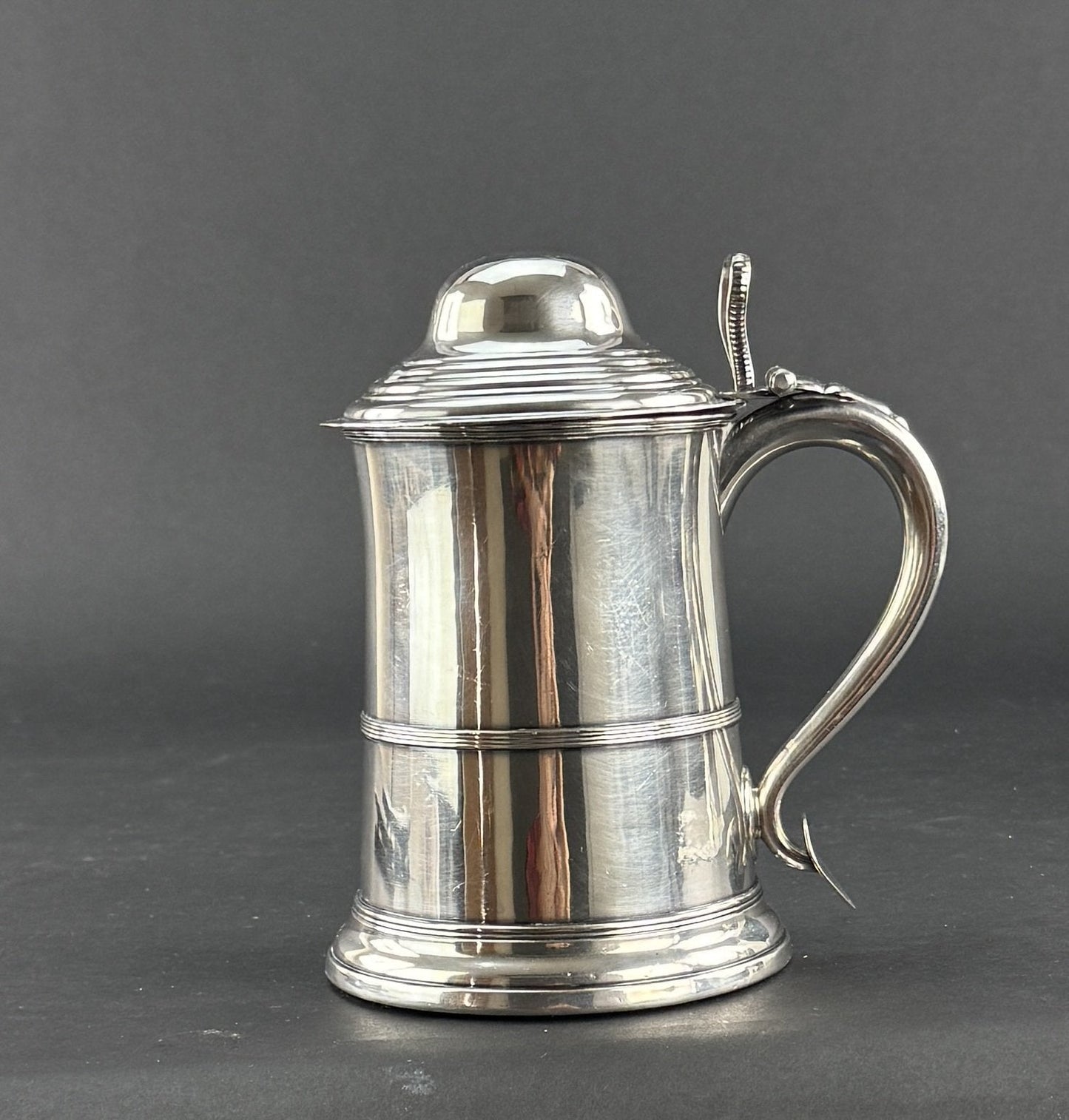Rare Old c1780 Sheffield Fused Silverplate Lidded Tankard Stein Silvered Edge