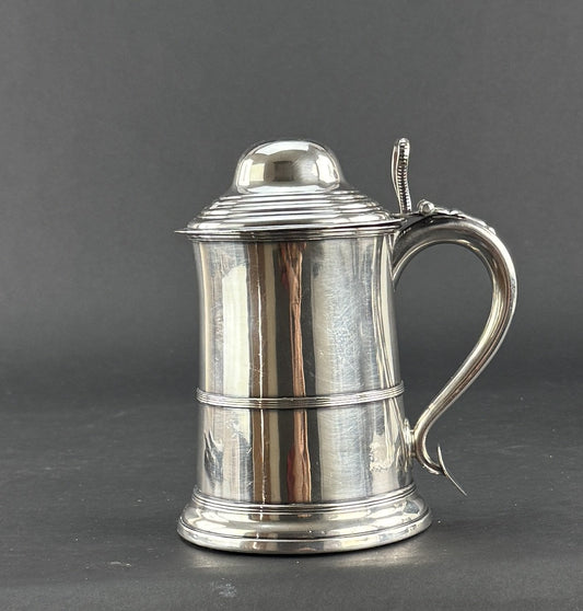 Rare Old c1780 Sheffield Fused Silverplate Lidded Tankard Stein Silvered Edge