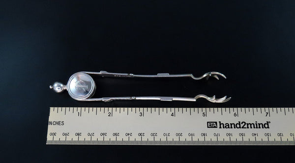 1866 Handsome Sterling Silver Medallion Sugar Tongs P Mono George Sharp 5 3/4"