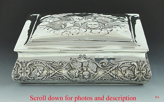 Art Nouveau 1904 English Sterling Silver Cherub Design Silver Box