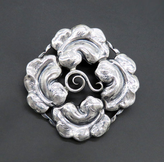 Stylish VTG Danish Sterling Silver 935 Quatrefoil Feather Leaf Pin Brooch