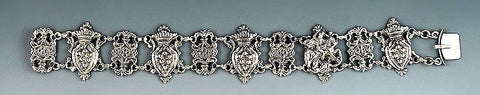 Vintage Italian Silver Link Bracelet w/ St. George and Dragon and Designs
