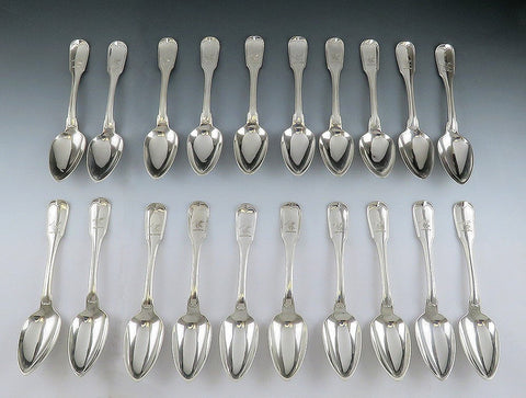 20 Rare Antique American Coin Silver 1820s Swan Crest Place/Oval Soup Spoons 7"