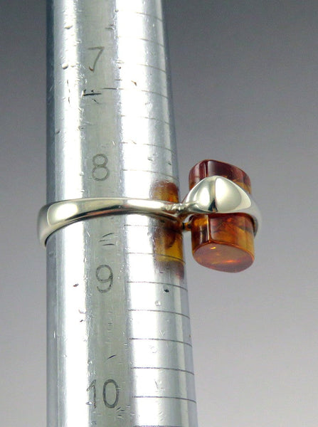 Stunning Sterling Silver Amber Contemporary Ring sz 8 1/2