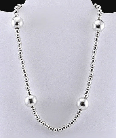 Sterling Silver Round Bead Necklace w/ Small and Large Beads Toggle Clasp