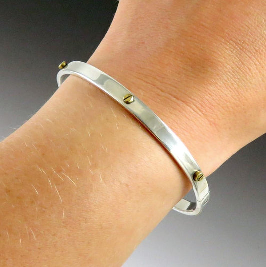 Stylish VTG Mexico Sterling Silver Two Tone Rivet Bangle Bracelet