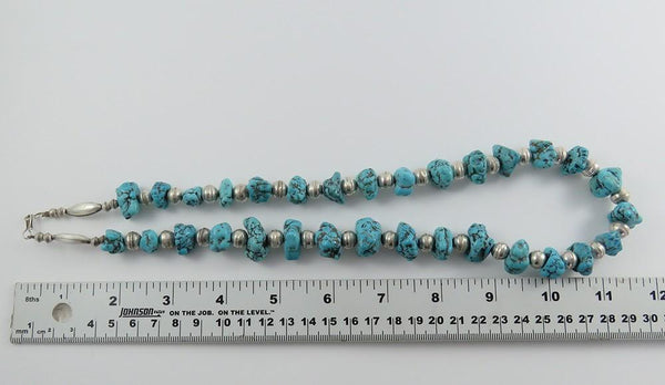 Handcrafted Native American Sterling Silver Turquoise Beaded Necklace