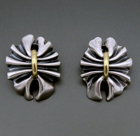 Fab VTG Georg Jensen Sterling Silver 18k Gold #400 Ribbon Earrings Lene Munthe