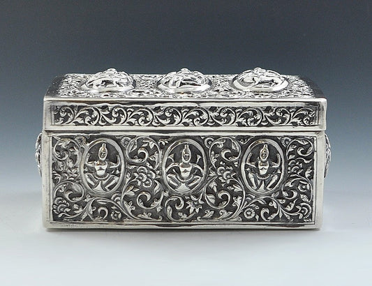Fabulous 1800s South Asian Silver Tropical Wood-Lined Box