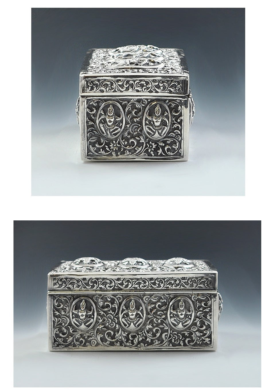 Fabulous 1800s South Asian Silver Tropical Wood-Lined Box