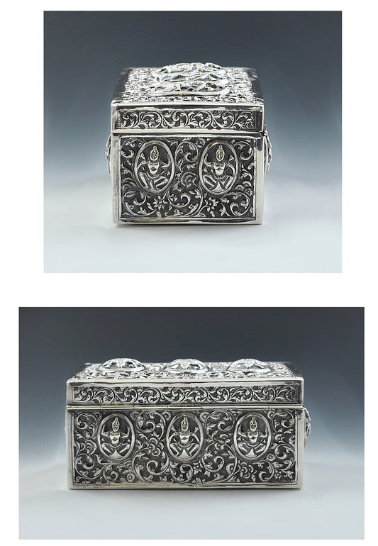 Fabulous 1800s South Asian Silver Tropical Wood-Lined Box