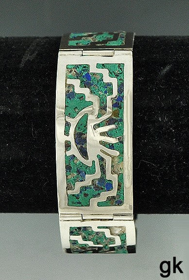 Sterling Silver and Blue Green Turquoise Mexican Panel Link Bracelet