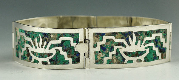 Sterling Silver and Blue Green Turquoise Mexican Panel Link Bracelet