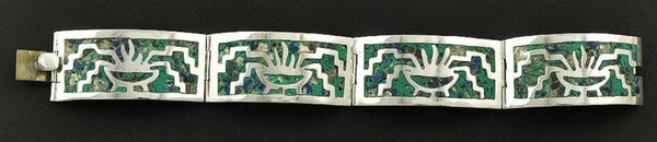 Sterling Silver and Blue Green Turquoise Mexican Panel Link Bracelet