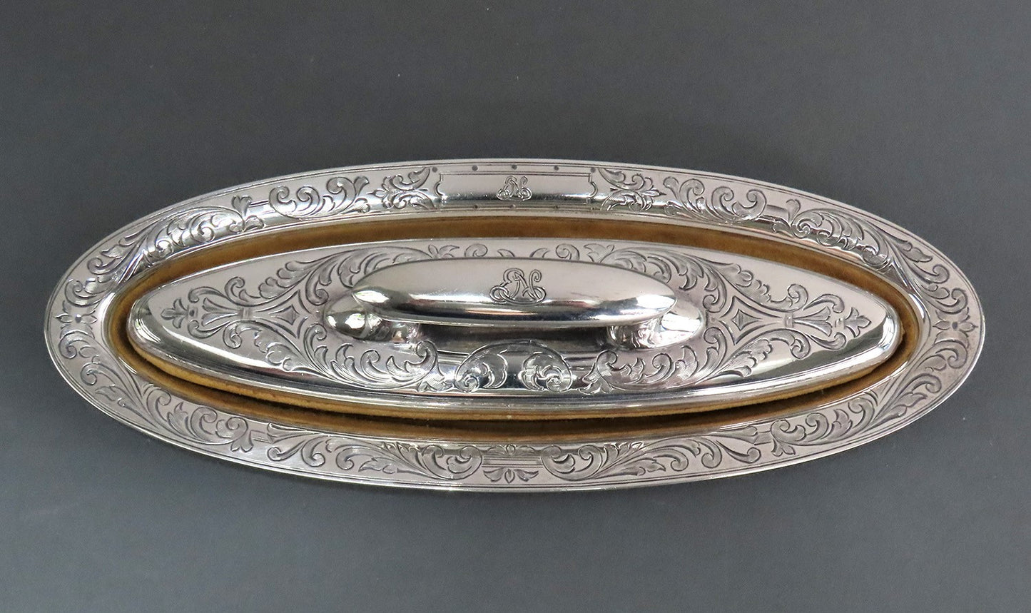 Excellent c1920s Tiffany Co Sterling Silver Engraved Nail Buffer w Tray