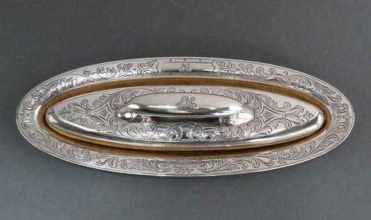 Excellent c1920s Tiffany Co Sterling Silver Engraved Nail Buffer w Tray