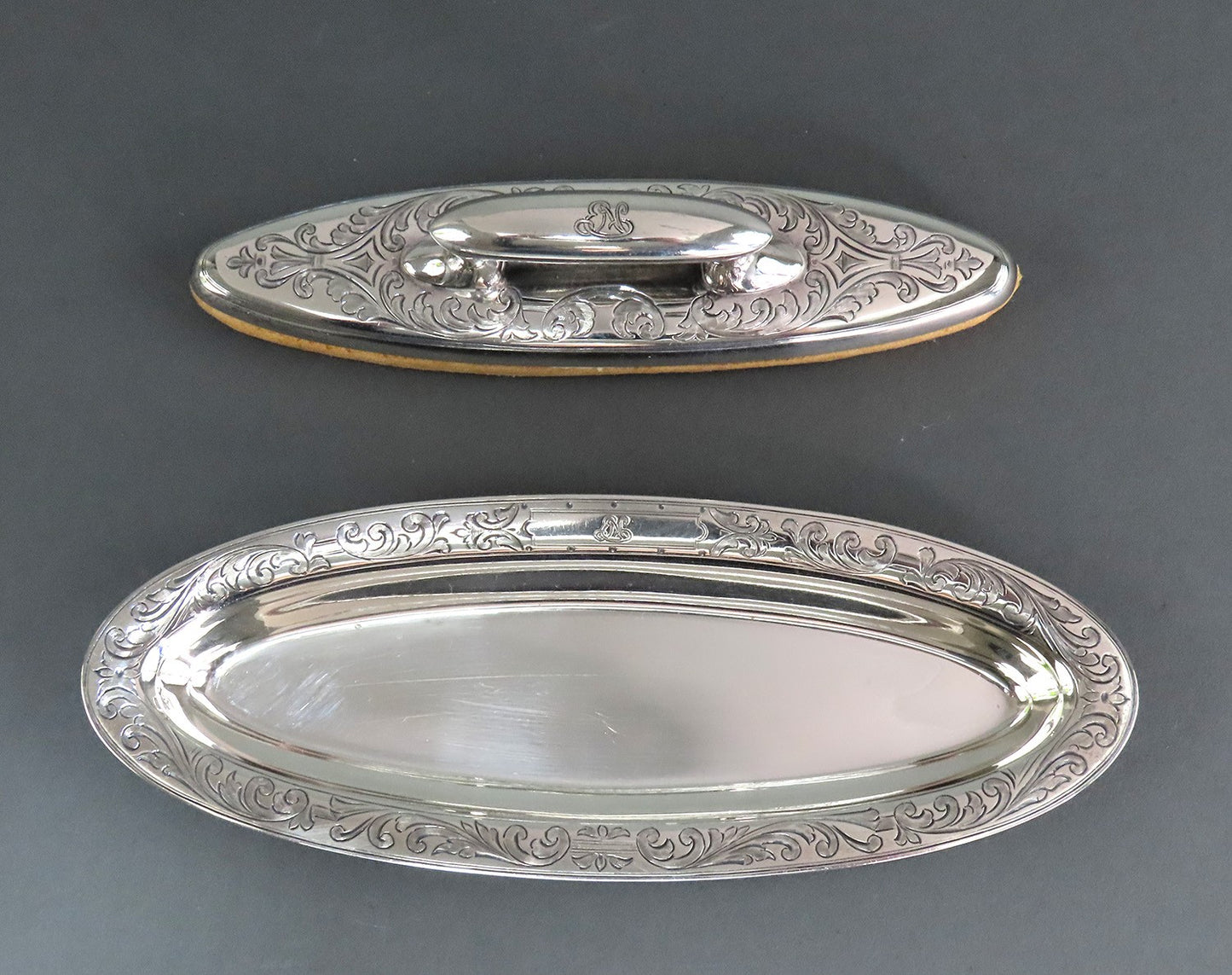 Excellent c1920s Tiffany Co Sterling Silver Engraved Nail Buffer w Tray