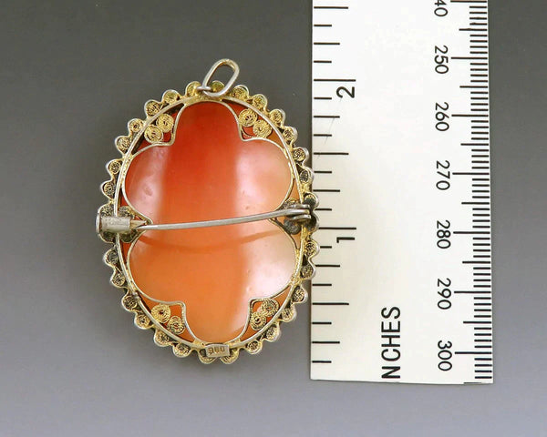 Antique Victorian Italian Gold Wash Filigree Silver Shell Cameo Brooch Pin