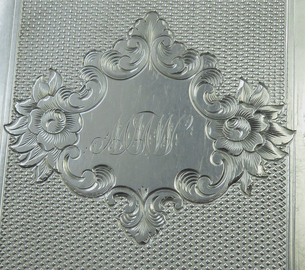 Antique c1850 American Coin Silver Albert Coles Engraved Card Case on Chain