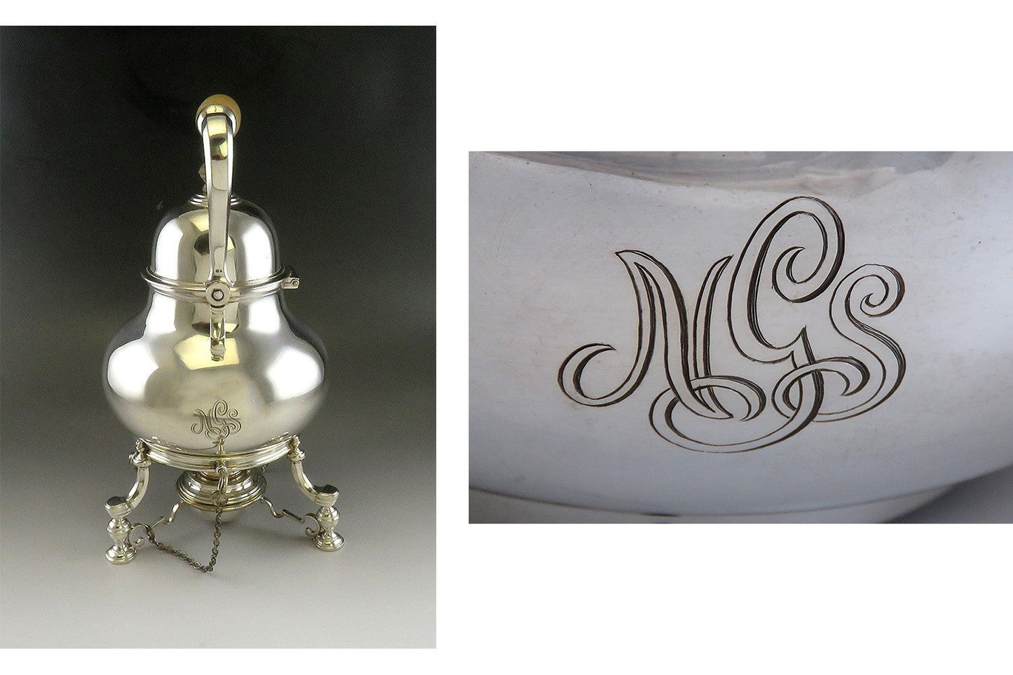 1949 Tiffany English Sterling Silver Tea Pot Kettle on Stand w/ Burner