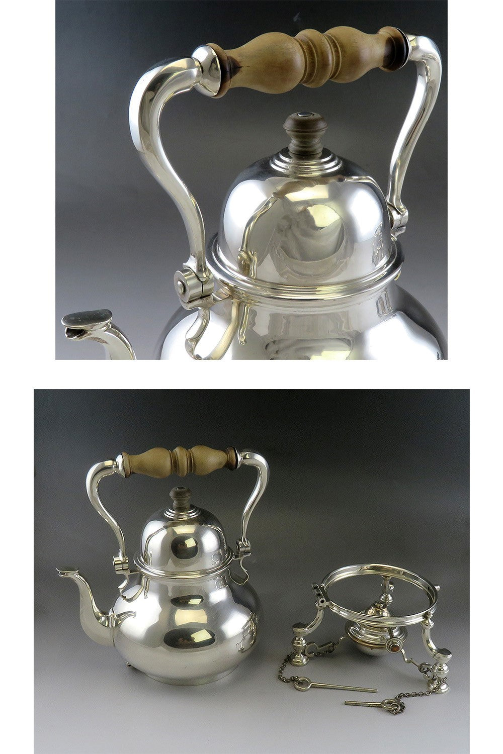 1949 Tiffany English Sterling Silver Tea Pot Kettle on Stand w/ Burner