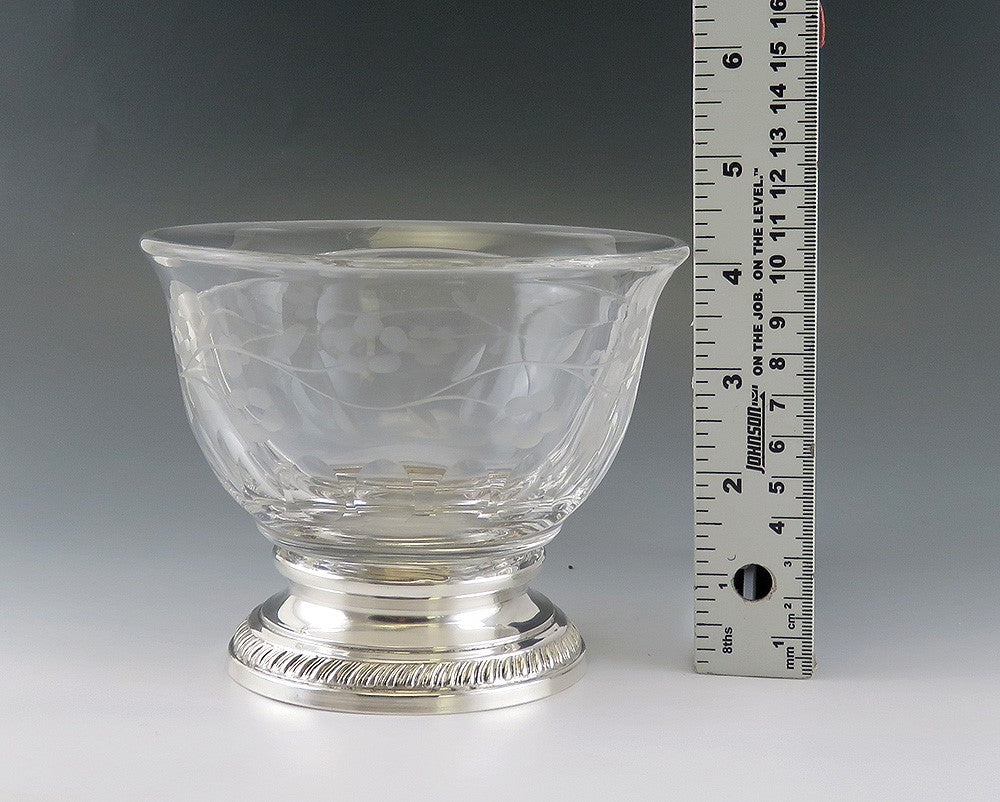 Heisey Divided Glass Bowl with Sterling Silver Base Condiment Olives Nuts Relish