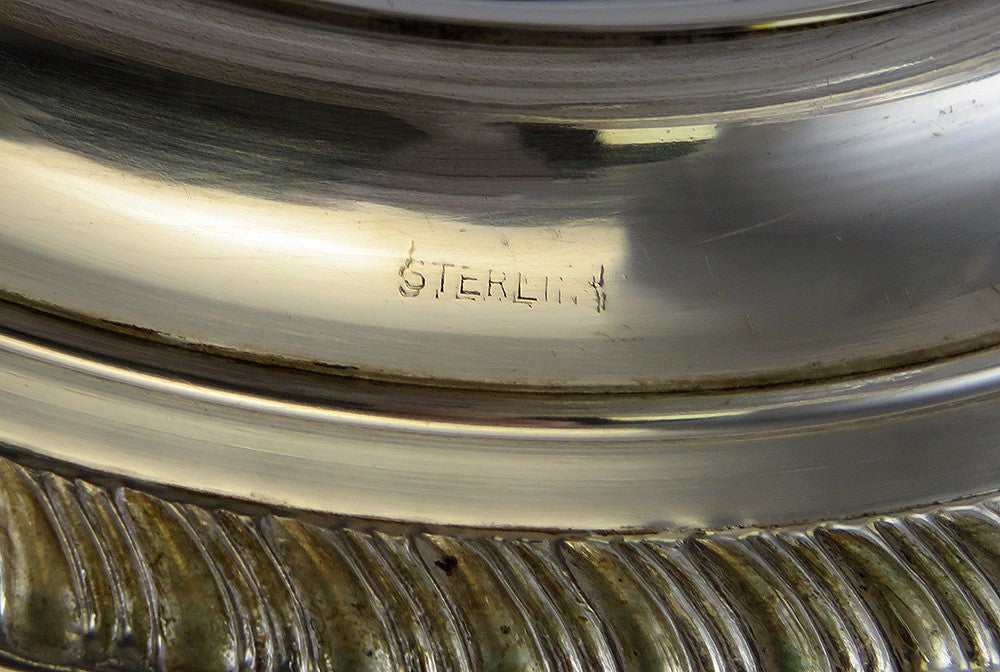 Heisey Divided Glass Bowl with Sterling Silver Base Condiment Olives Nuts Relish