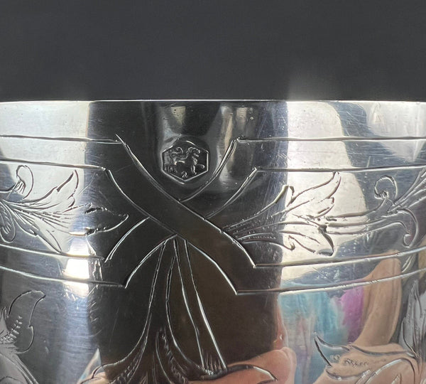 Exquisite 1930 Dutch Silver Roemer Rummer Engraved Cup Goblet