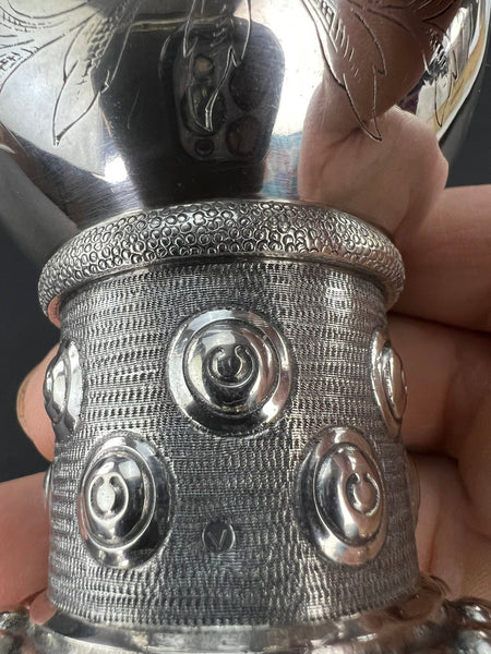 Exquisite 1930 Dutch Silver Roemer Rummer Engraved Cup Goblet