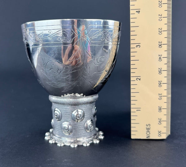 Exquisite 1930 Dutch Silver Roemer Rummer Engraved Cup Goblet