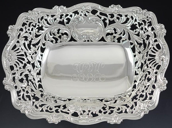 Antique Art Nouveau 1893 Gorham Sterling Silver Openwork Raised Dish/Bowl