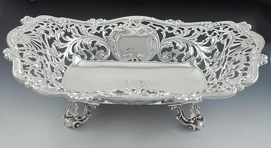 Antique Art Nouveau 1893 Gorham Sterling Silver Openwork Raised Dish/Bowl