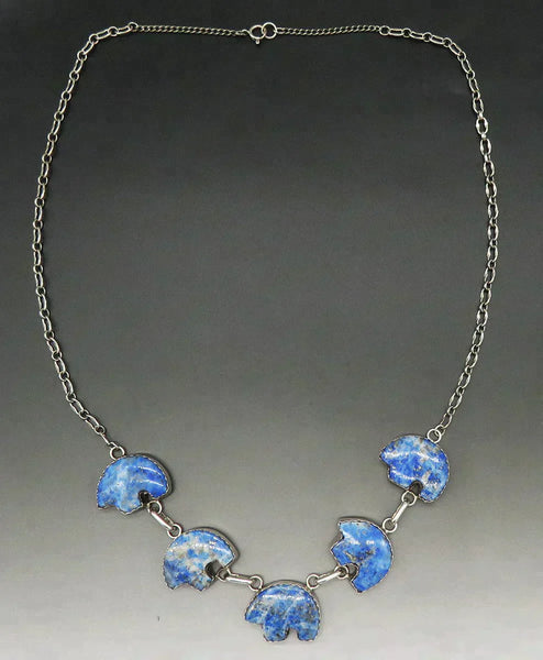 Southwest Native American E. Etsitty Sterling Silver Turquoise Bear Necklace