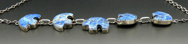 Southwest Native American E. Etsitty Sterling Silver Turquoise Bear Necklace