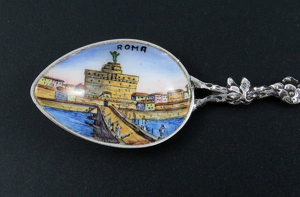 Antique Roma Rome Italy Silver Enamel Souvenir Novelty Spoon