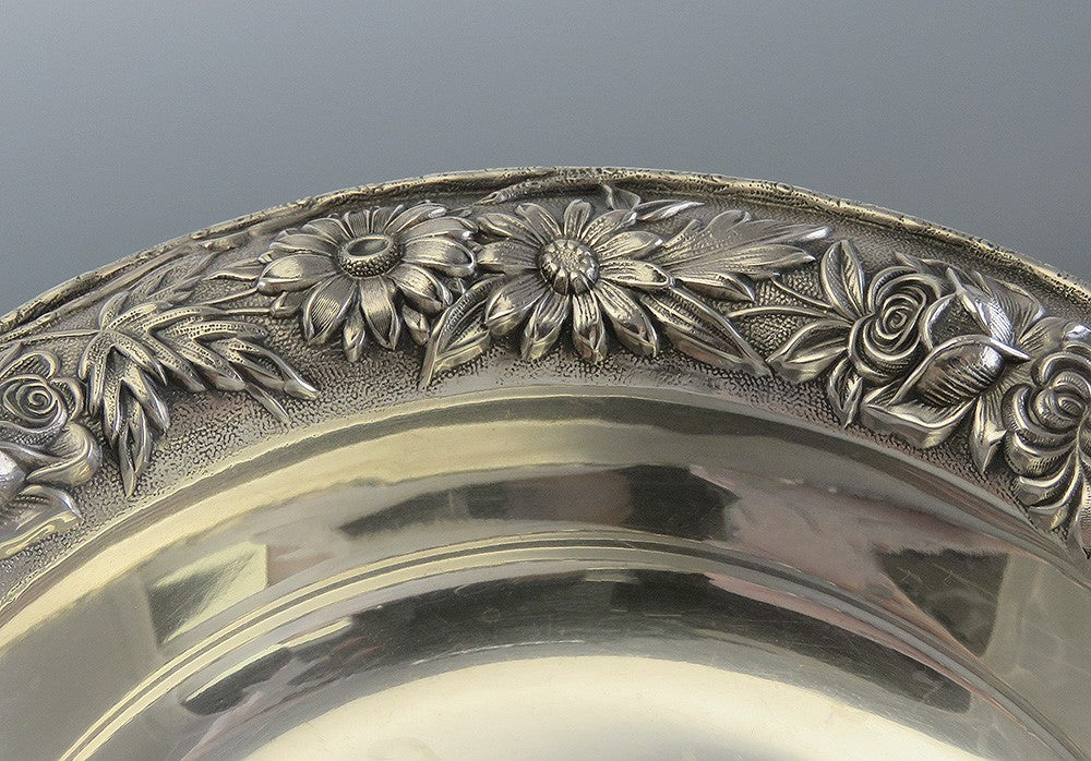 Pristine S. Kirk Sterling Silver Hand Chased Floral Repousse #409 Berry Bowl