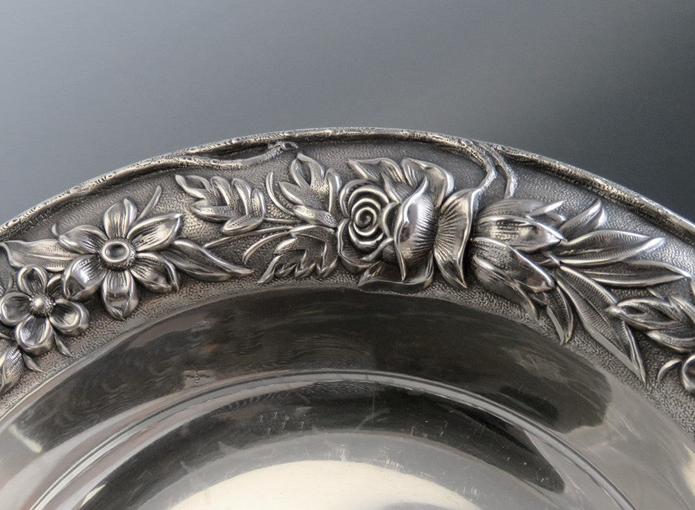 Pristine S. Kirk Sterling Silver Hand Chased Floral Repousse #409 Berry Bowl