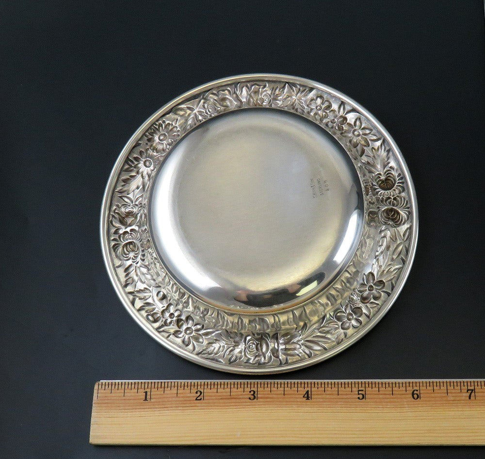 Pristine S. Kirk Sterling Silver Hand Chased Floral Repousse #409 Berry Bowl