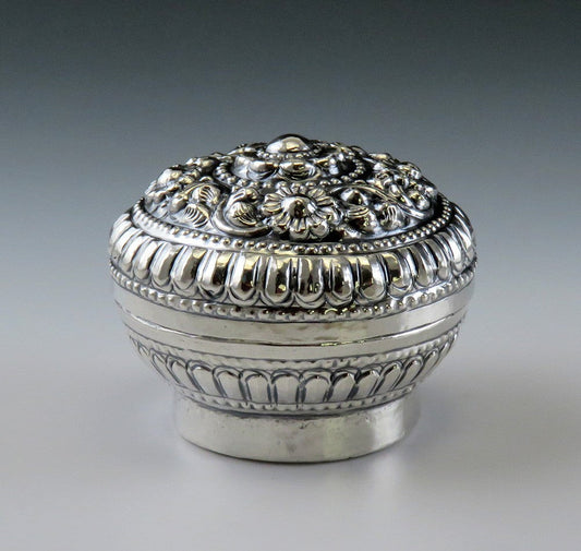 Neat Antique Indonesian Silver Hand Chased Small Trinket Box