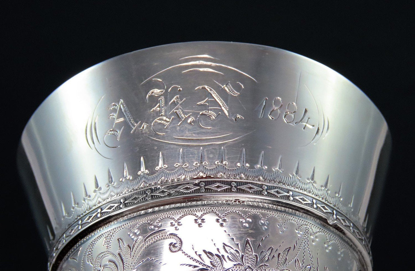 1880s Antique Sterling Silver Wine Chalice Glass Gilded Interior 6 1/8" Tall