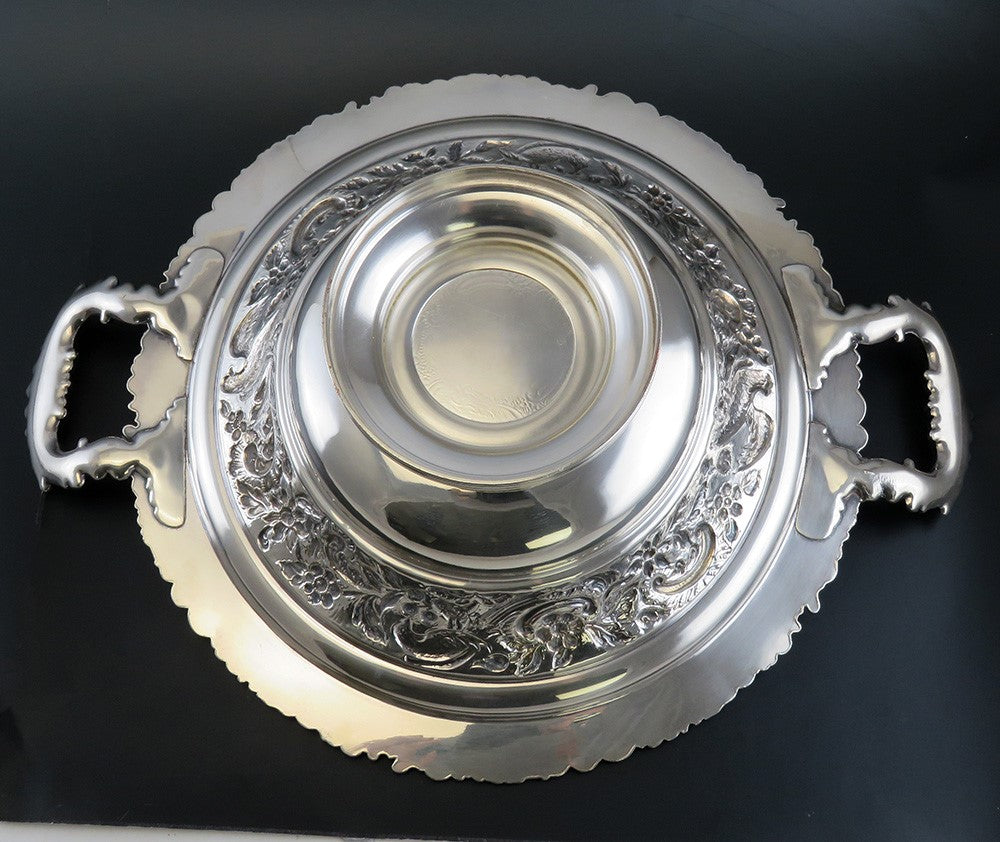 Fine Old Sheffield Fused Silverplate Double Handle Pedestal Bowl Centerpiece